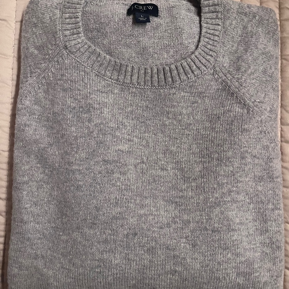 J. Crew Gray Crewneck Sweater with Ribbed Collar